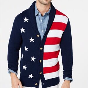 Club Room Men's American Flag Cardigan Sweater Medium M Americana Macy's Cotton